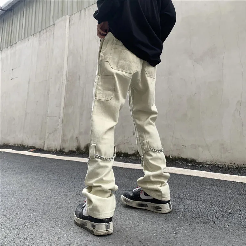 Wiaofellas  -  American High Street Jeans Loose Pull Jeans Fashion Straight Leg Pants Casual Pants Men Jeans  Low Rise Jeans