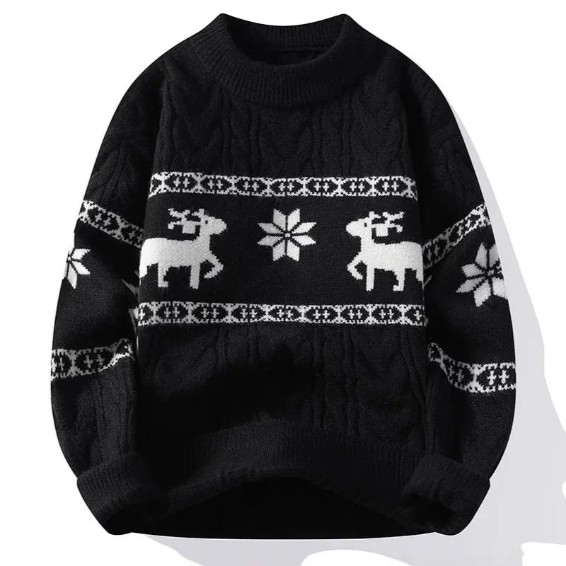 Wiaofellas  -  New Arrival Crew-neck Christmas Sweater Men's Fashion Snowflake Twist Knitwear Party Theme Long Sleeve Knitted Jumpers Men