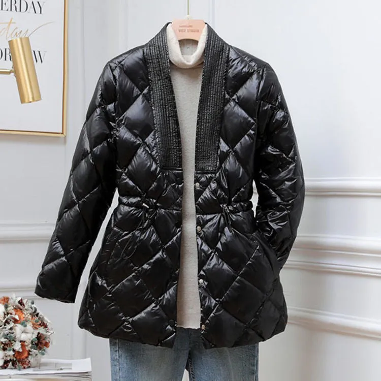 Women's Cotton-padded Jacket Mid-length Large V-neck Coat