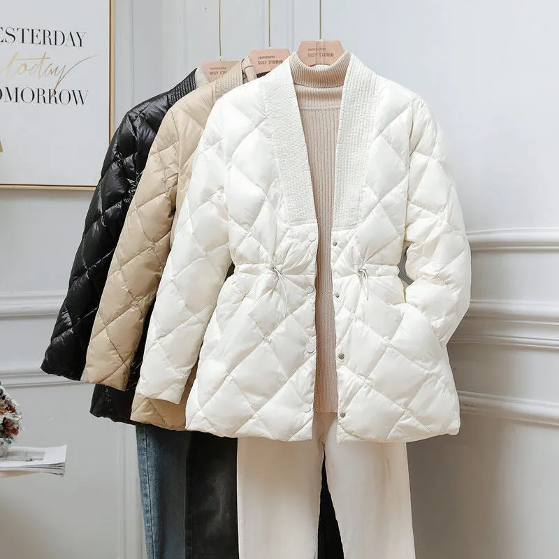 Women's Cotton-padded Jacket Mid-length Large V-neck Coat