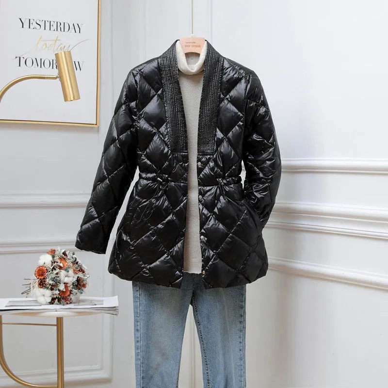 Women's Cotton-padded Jacket Mid-length Large V-neck Coat