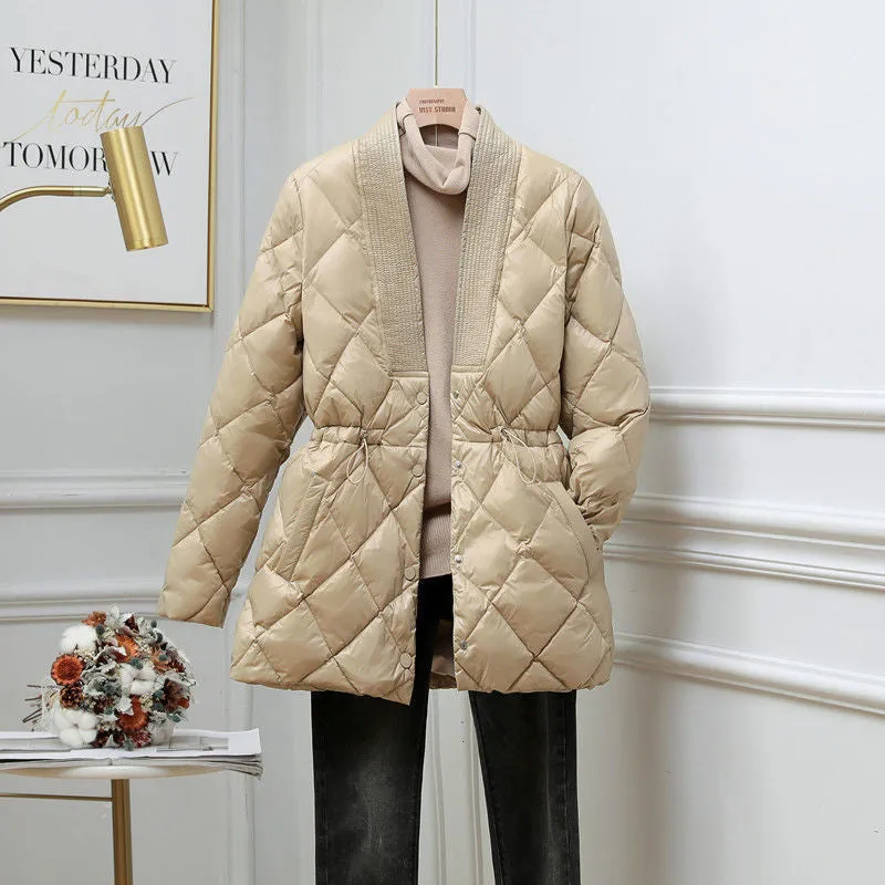 Women's Cotton-padded Jacket Mid-length Large V-neck Coat