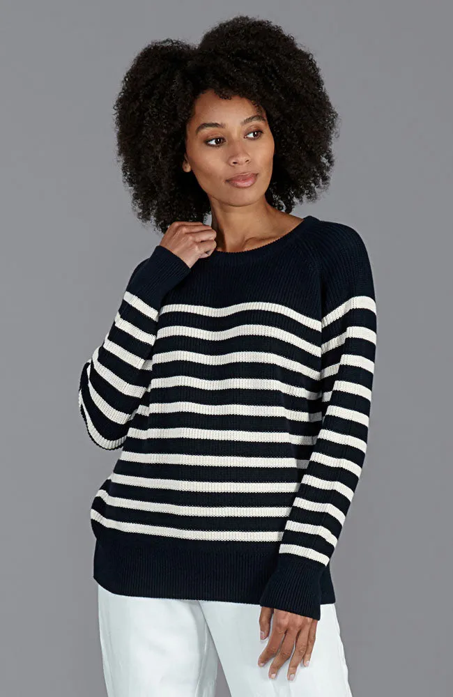 Womens Cotton Ribbed Breton Jumper