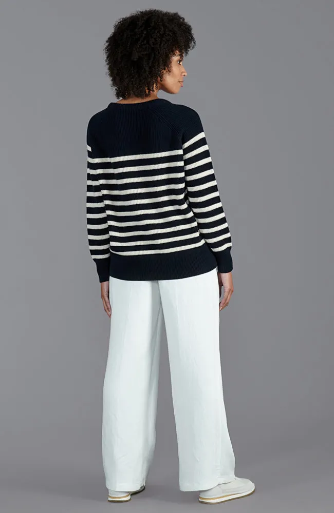 Womens Cotton Ribbed Breton Jumper