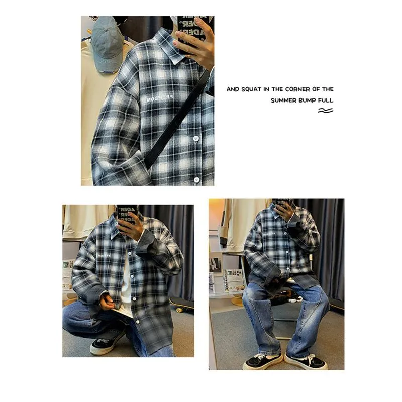 Workwear Plaid Draping Casual Trendy Gradient Long Sleeve Shirt