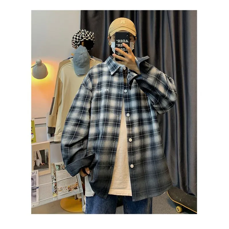 Workwear Plaid Draping Casual Trendy Gradient Long Sleeve Shirt