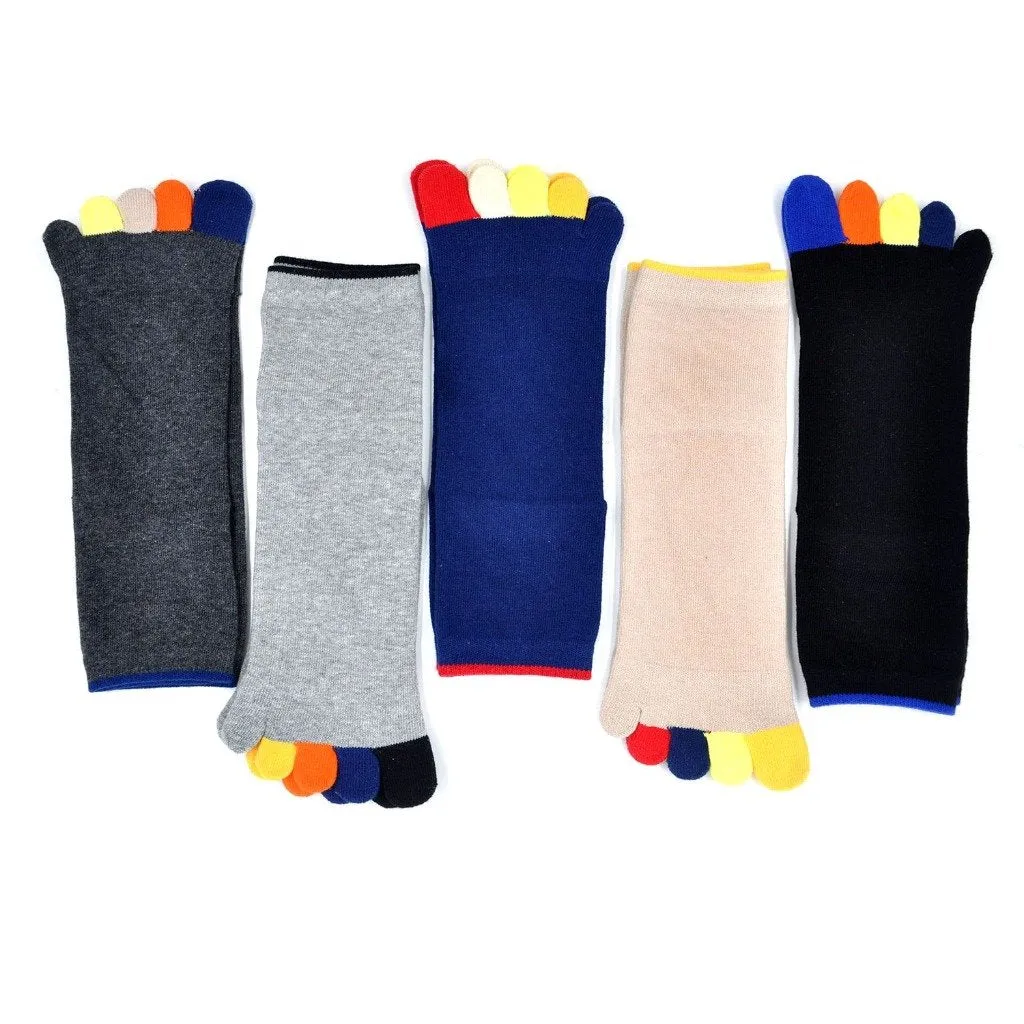 ZFSOCK Classic Mixed Colors  5 Finger Crew Socks for Men, 5 Pairs