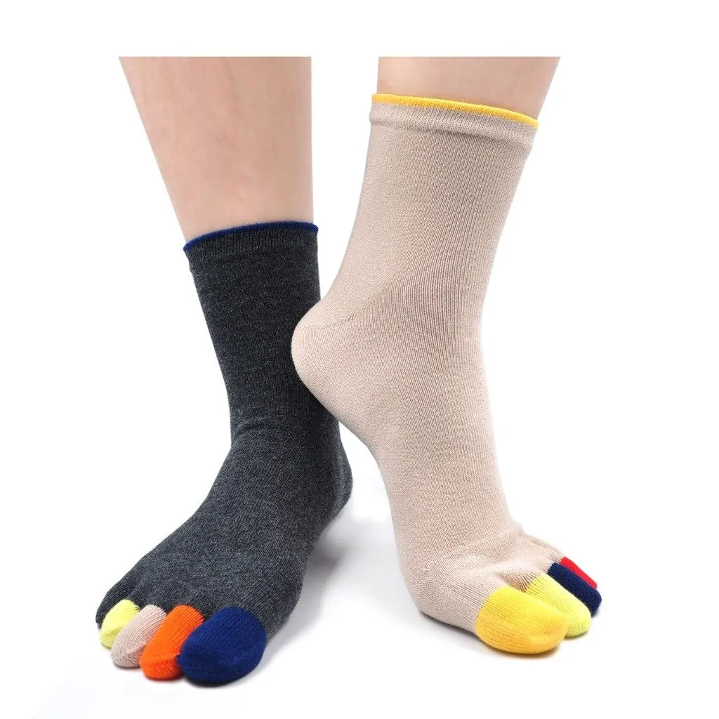 ZFSOCK Classic Mixed Colors  5 Finger Crew Socks for Men, 5 Pairs